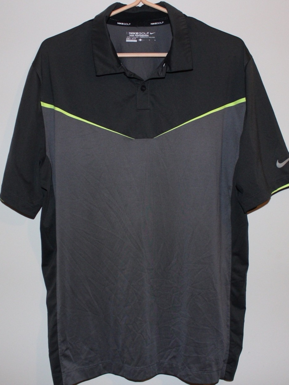 Nike Men's Black & Gray Polo with Lime Trim Nike Golf